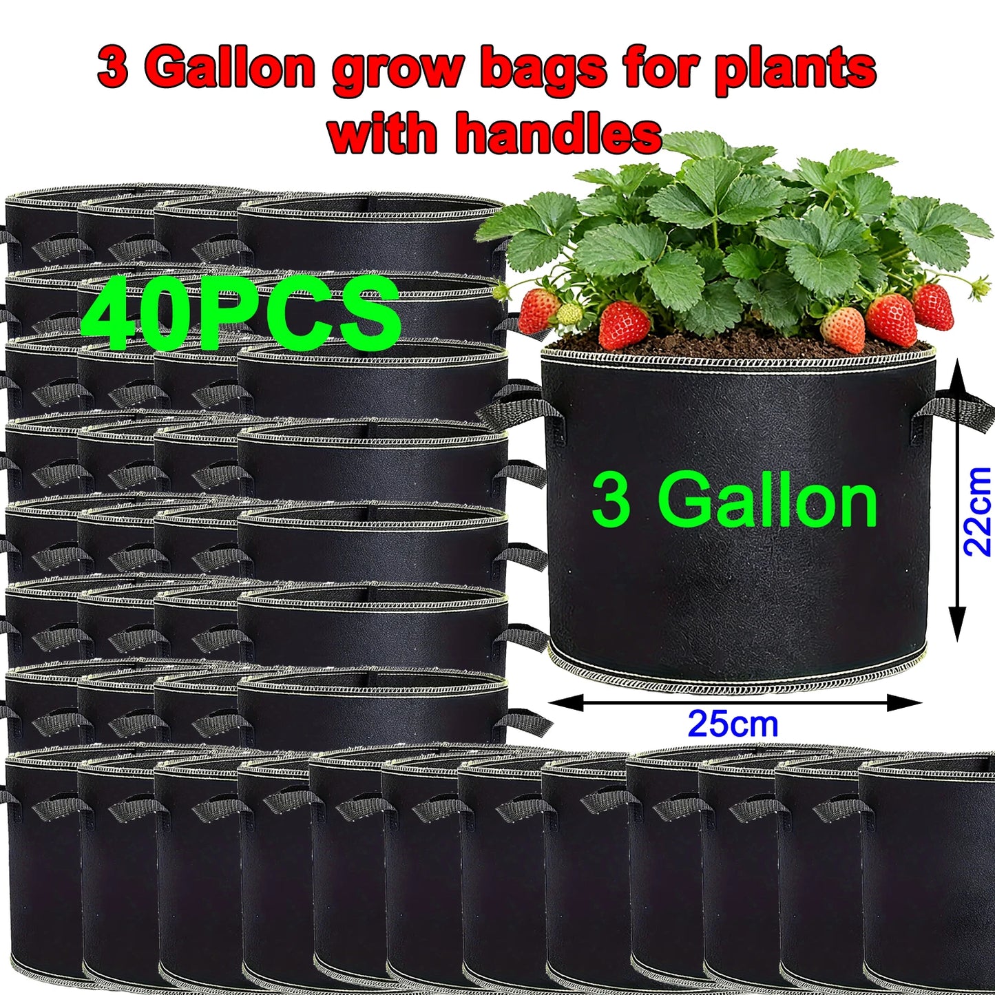 68 Pcs 3 Gallon Strawberry Grow Bags for Plants with Handles Garden Accessories Vegetable Plant Bags for Growing Flower Pot
