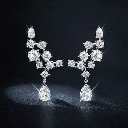 NKHOG Full Moissanite Drop Earrings S925 Silver Pear Cut Water Drop Diamond Angel's Wings Earring Women Jewelry Gifts GRA Tested