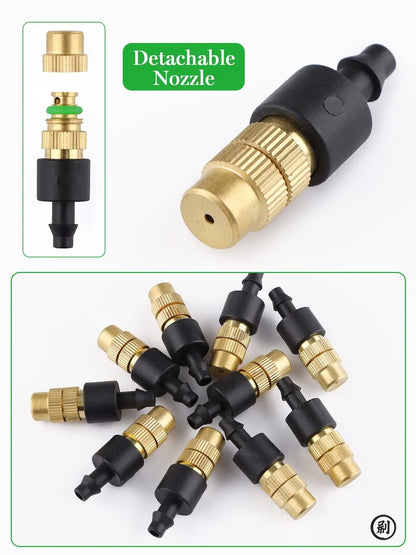 10pcs 4/7PVC Outdoor Misting Cooling System Garden Irrigation Watering 1/4'' Brass Atomizer Adjustable Garden Micro Sprinklers