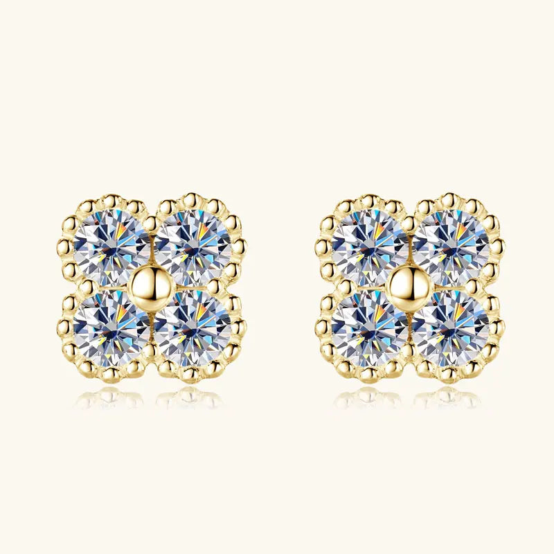 2025 Trendy Four Clover Moissanite Stud Earrings 925 Sterling Silver Flower Piercing Ear Jewelry for Women 3mm Lab Diamond Gifts