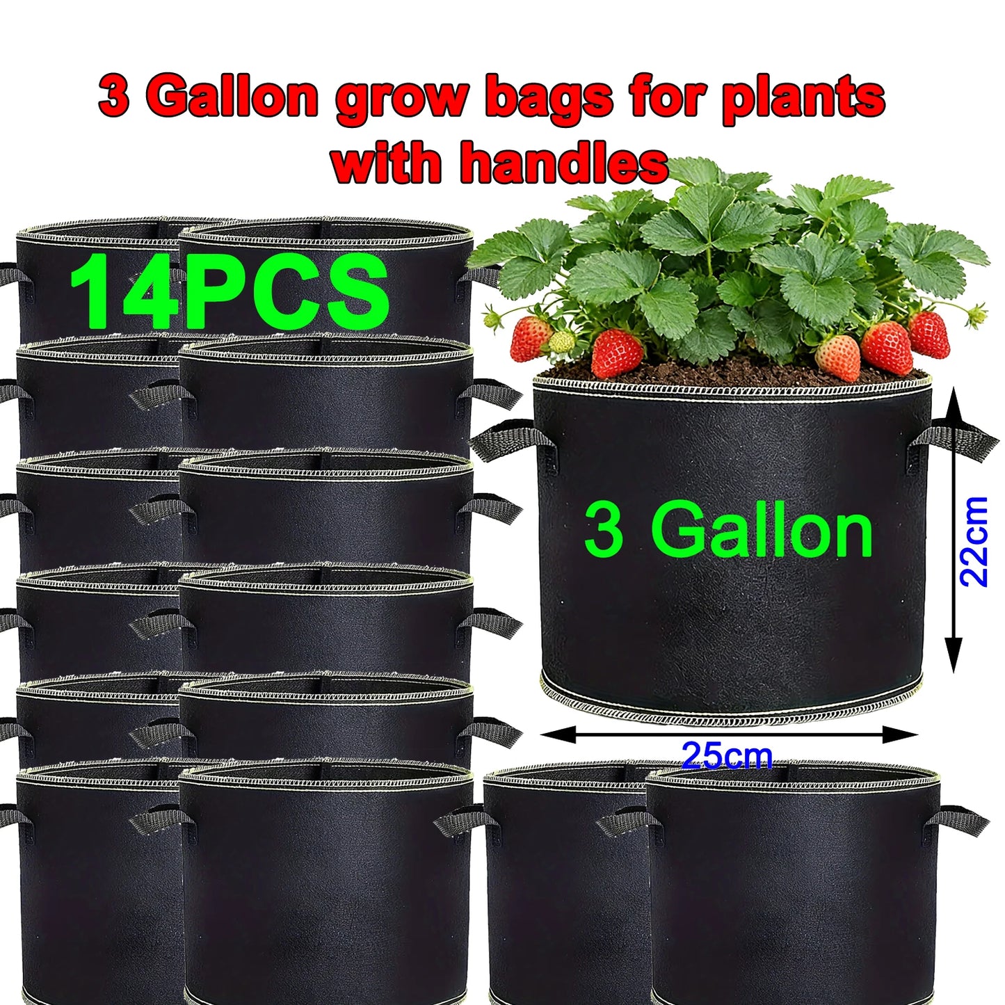 68 Pcs 3 Gallon Strawberry Grow Bags for Plants with Handles Garden Accessories Vegetable Plant Bags for Growing Flower Pot