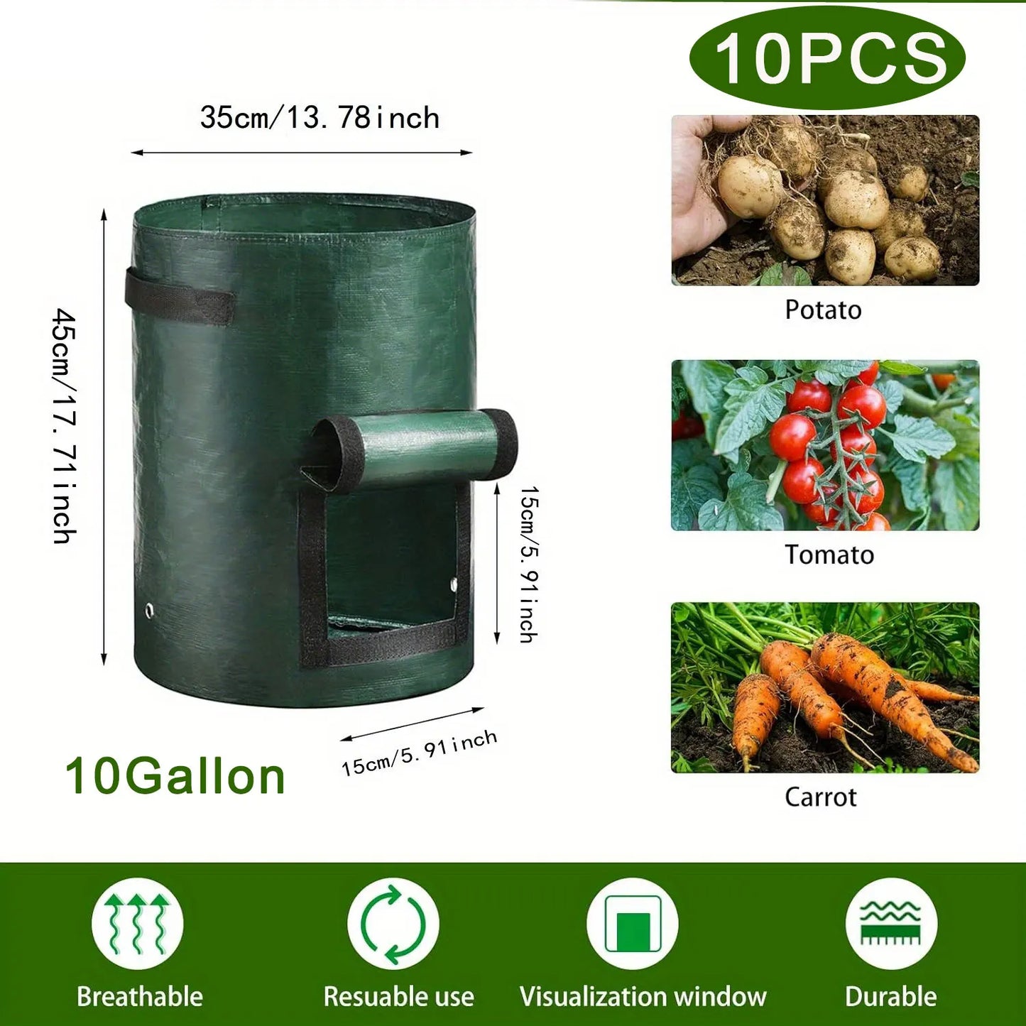 SPONDWILD 17 Pcs Thickened Potato Planting Bag 10 Gallon Garden PE Fabric Gardening Pot Vegetable Flowerpot Outdoor Planting Bag