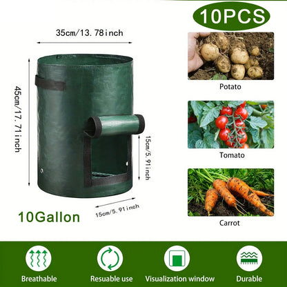 SPONDWILD 17 Pcs Thickened Potato Planting Bag 10 Gallon Garden PE Fabric Gardening Pot Vegetable Flowerpot Outdoor Planting Bag
