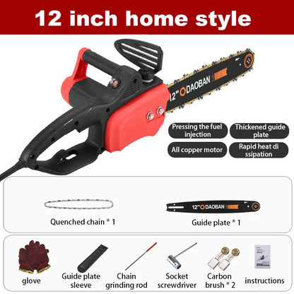 12/16 Inch High Power Corded Chainsaw 220V handheld AC household Brushless Electric Chain Saw for Wood Felling Cutting