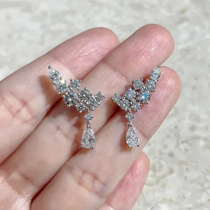 NKHOG Full Moissanite Drop Earrings S925 Silver Pear Cut Water Drop Diamond Angel's Wings Earring Women Jewelry Gifts GRA Tested