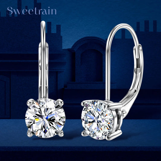 Sweetrain 1CT Moissanite Earrings for Women 6.5mm D Color Brilliant Round Cut Lab Created Diamond Earring Pure 925 Silver Hoops