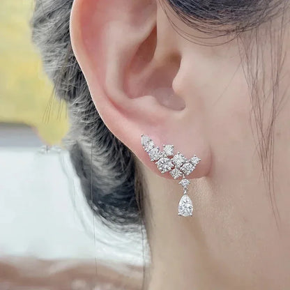 NKHOG Full Moissanite Drop Earrings S925 Silver Pear Cut Water Drop Diamond Angel's Wings Earring Women Jewelry Gifts GRA Tested
