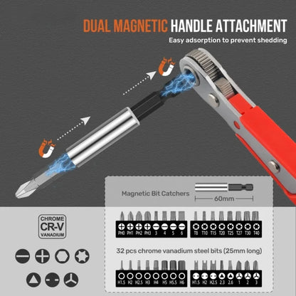 Apollo 1/4" Drive Quick-Release Ratchet & Bit Set, Cr-V Steel w/ Phillips/Slotted Screwdrivers for Auto Repair & Hand Tools