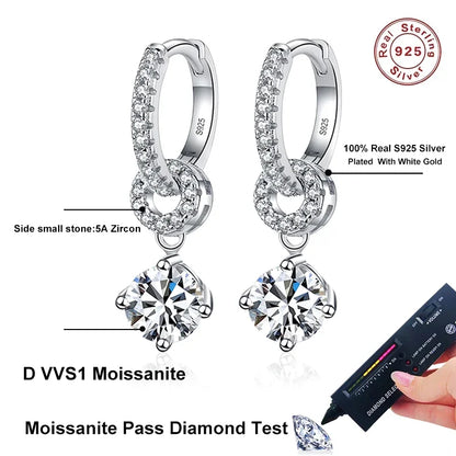 NeeTim Drop Earrings – Moissanite – White Gold – Elegant Gift