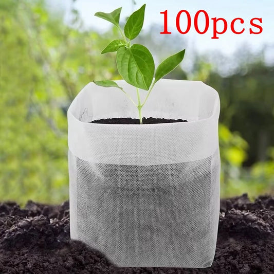 100pcs Biodegradable Nursery Bag Garden Planting Bag Non-woven Fabric Plant Grow Bag Seeds Flowerpot Garden Accessories