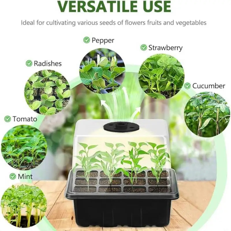 Seed starter tray with grow lights, 2 seed germination kits with adjustable humidity dome, mini greenhouse for seed germination