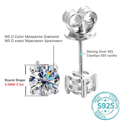 Elegant Moissanite Ear Studs – D Color, Gold-Plated