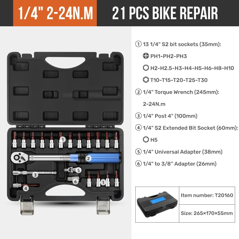 Apollo Torque Wrench Repairing Tool High Precise Torque Preset Wrenches 2-24N.m Torque Adjustable 1/4inch Ratchet Wrench