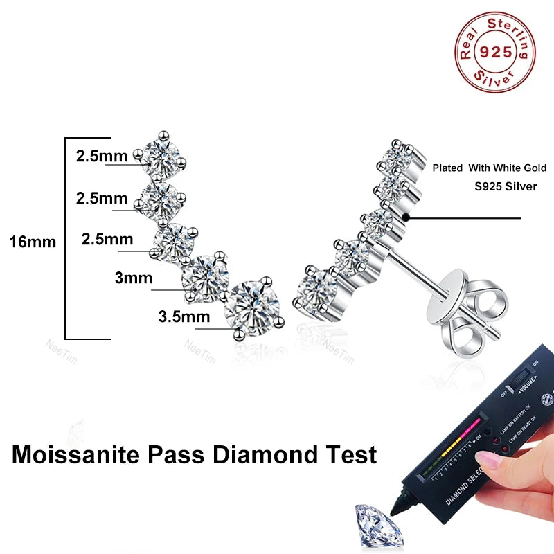 NeeTim 1.16cttw Full Moissanite Stud Earrings for Women Gradient Gem Lab Diamond Studs Earrings 925 Sterling Silver GRA Jewelry