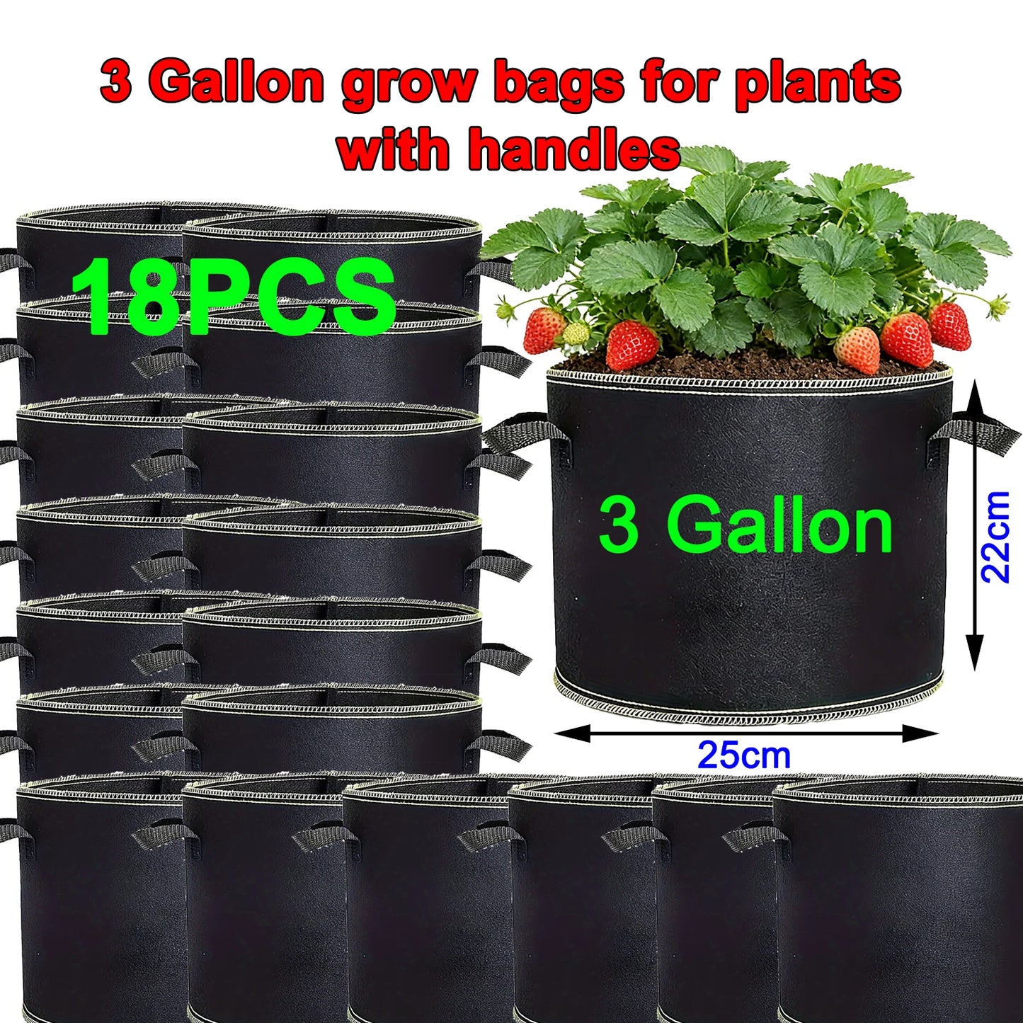 68 Pcs 3 Gallon Strawberry Grow Bags for Plants with Handles Garden Accessories Vegetable Plant Bags for Growing Flower Pot