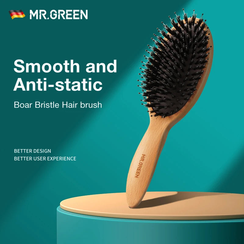 MR.GREEN Boar Bristle Hair Brush – Natural Care for Healthy Hair