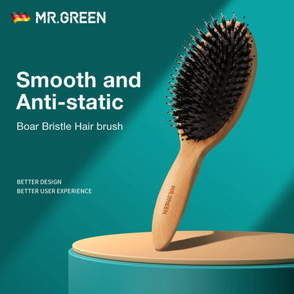 MR.GREEN Boar Bristle Hair Brush – Natural Care for Healthy Hair