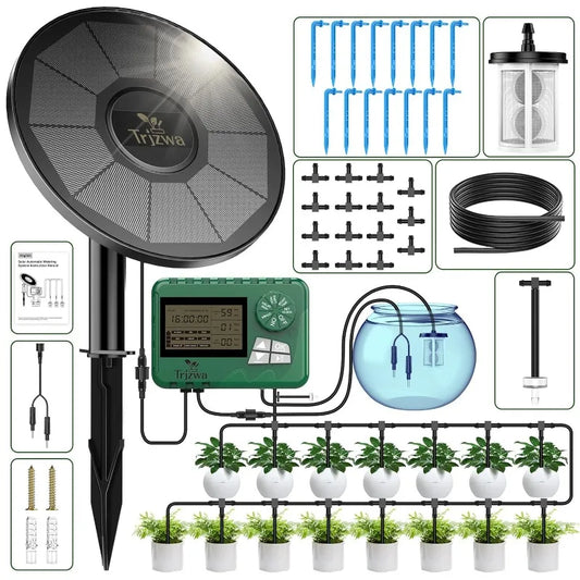 Solar Irrigation Equipment Greenhouse Irrigation Drip Irrigation Kit with 15M Hose for Potted Plants with Automatic Timer