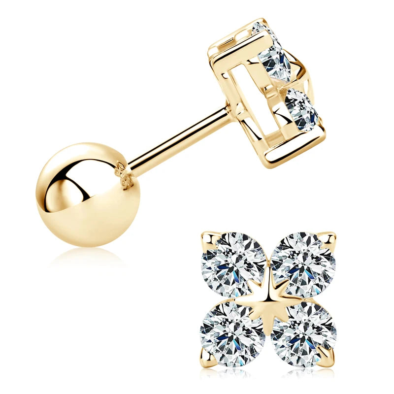2025 Trendy Four Clover Moissanite Stud Earrings 925 Sterling Silver Flower Piercing Ear Jewelry for Women 3mm Lab Diamond Gifts