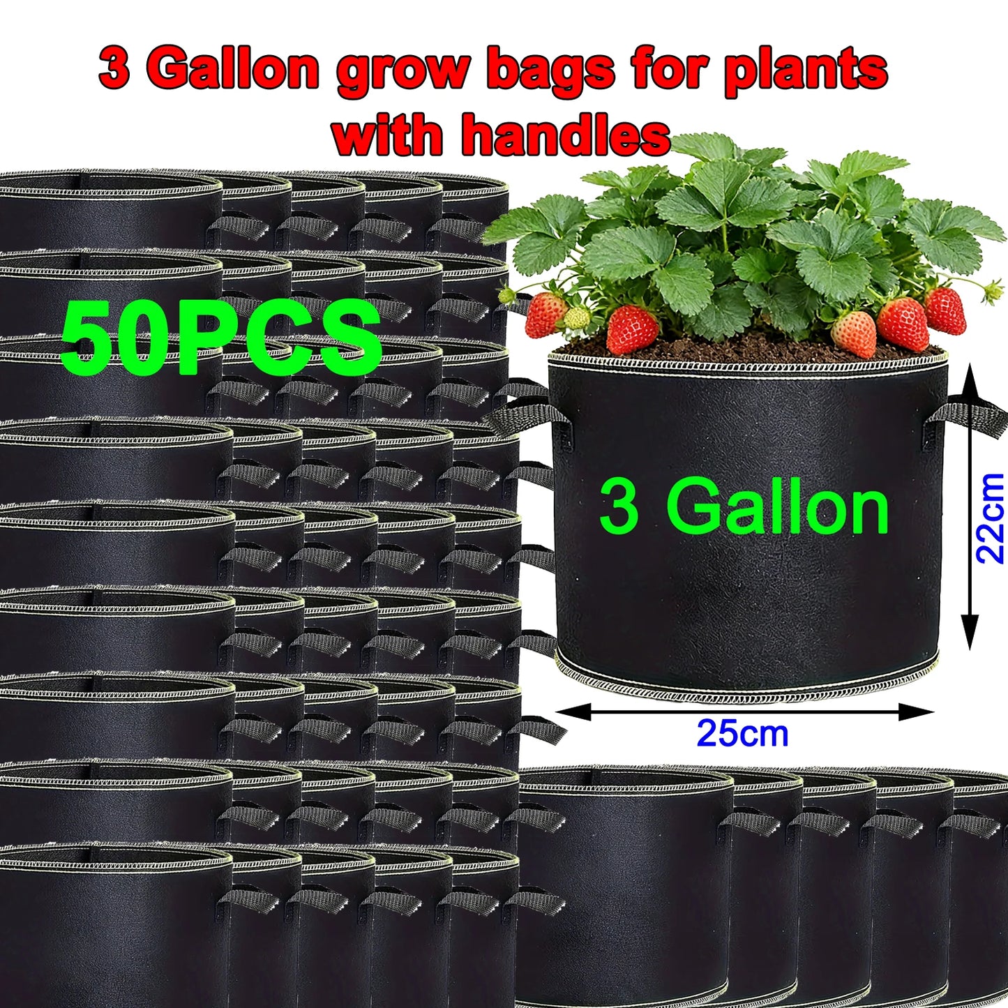 68 Pcs 3 Gallon Strawberry Grow Bags for Plants with Handles Garden Accessories Vegetable Plant Bags for Growing Flower Pot