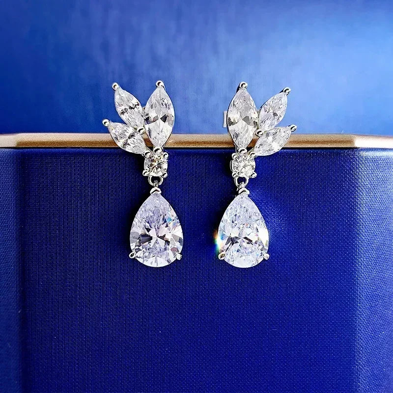 Luxury Long Lab Moissanite Diamond Dangle Earring 100% Real 925 sterling silver Party Wedding Drop Earrings for Women Jewelry