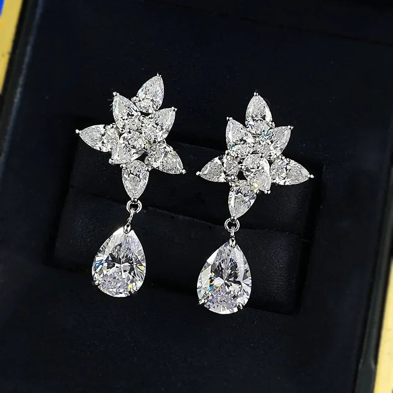 Luxury Long Lab Moissanite Diamond Dangle Earring 100% Real 925 sterling silver Party Wedding Drop Earrings for Women Jewelry