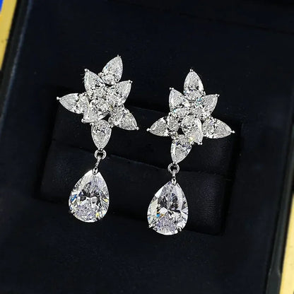 Luxury Long Lab Moissanite Diamond Dangle Earring 100% Real 925 sterling silver Party Wedding Drop Earrings for Women Jewelry