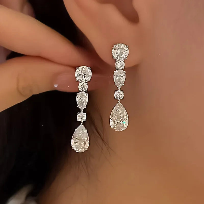 Luxury Long Lab Moissanite Diamond Dangle Earring 100% Real 925 sterling silver Party Wedding Drop Earrings for Women Jewelry