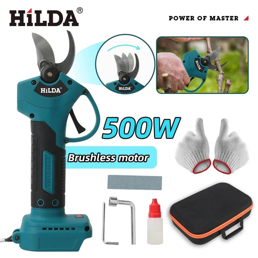 HILDA Brushless Electric Pruning Shears Garden Scissors Fruit Tree Cutter 500W Pruner Cordless Electric for Makita 18V Battery
