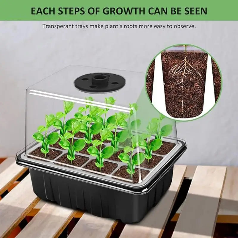 Seed starter tray with grow lights, 2 seed germination kits with adjustable humidity dome, mini greenhouse for seed germination