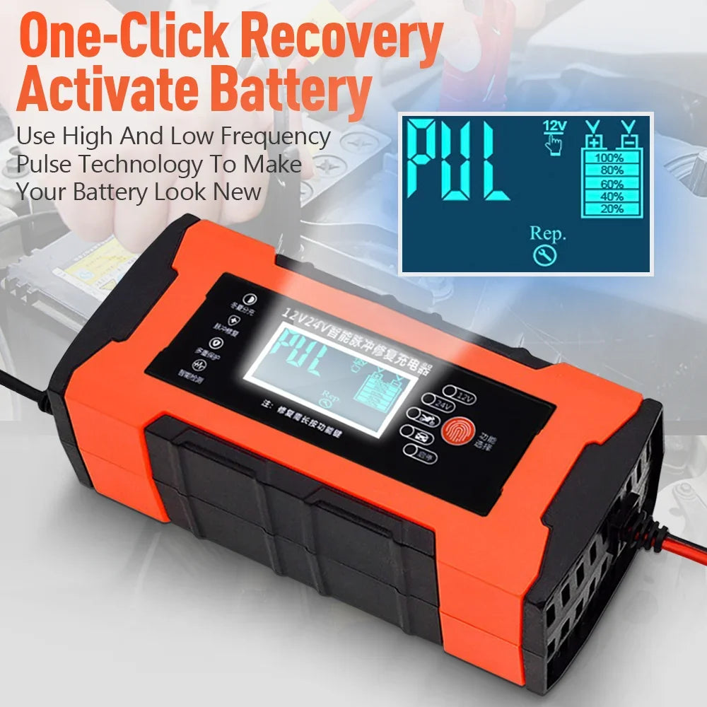 Automatic 10A Car Battery Charger – Intelligent 12V/24V Fast Charging & Repair Mode