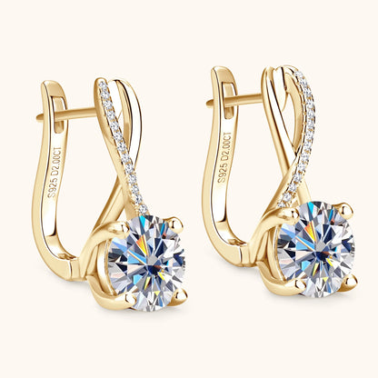 Plated 18K Gold 2 Carat Moissanite Hoop Earrings with Certificates 8mm Lab Diamond Earring for Women Original 925 Silver Jewelry