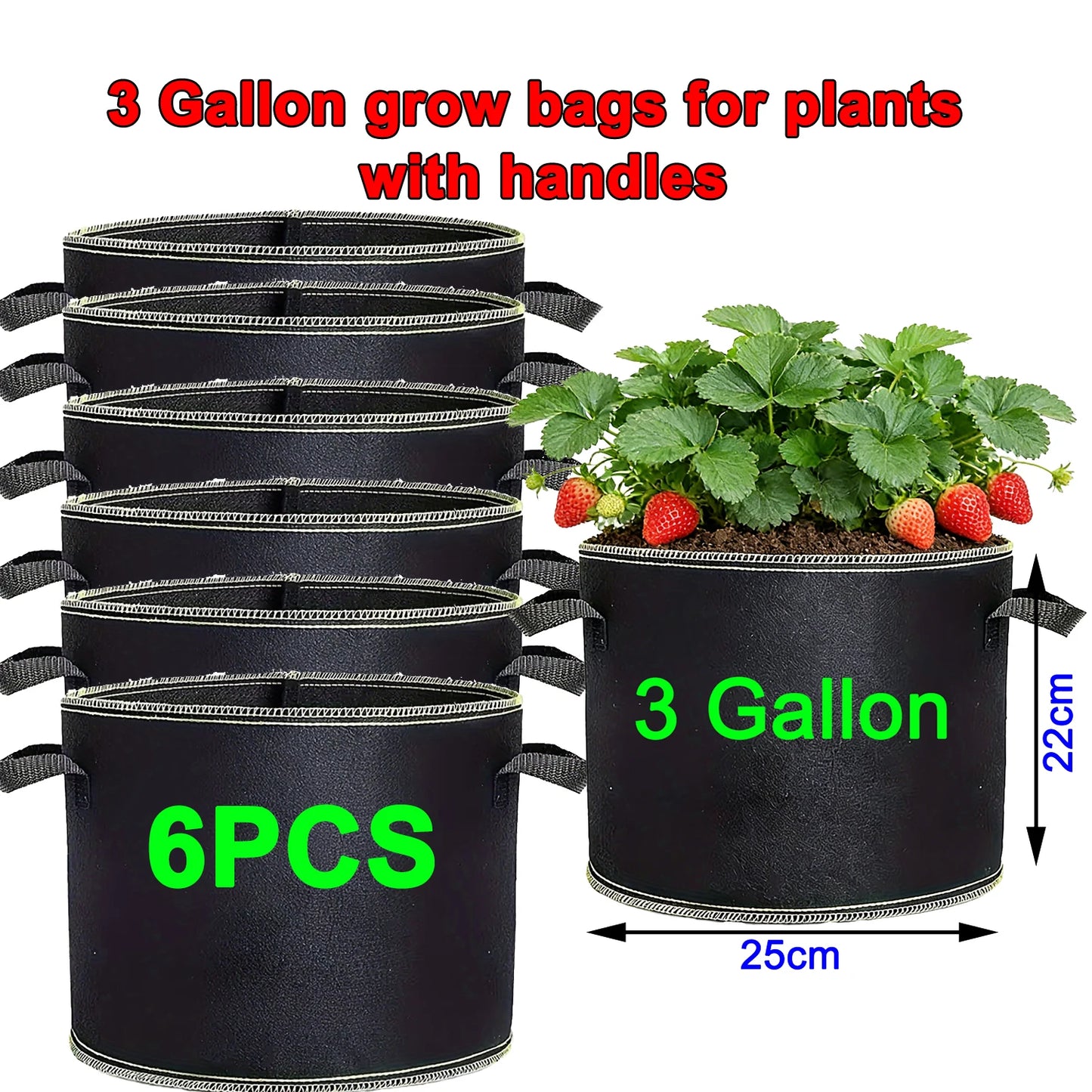 68 Pcs 3 Gallon Strawberry Grow Bags for Plants with Handles Garden Accessories Vegetable Plant Bags for Growing Flower Pot