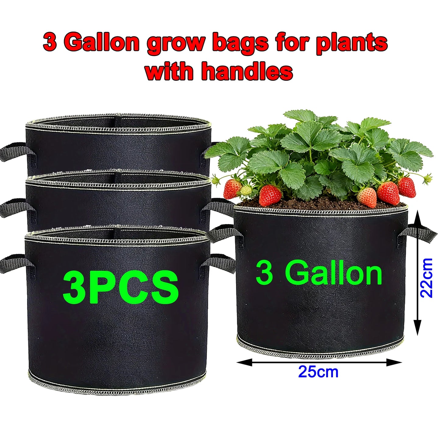 68 Pcs 3 Gallon Strawberry Grow Bags for Plants with Handles Garden Accessories Vegetable Plant Bags for Growing Flower Pot