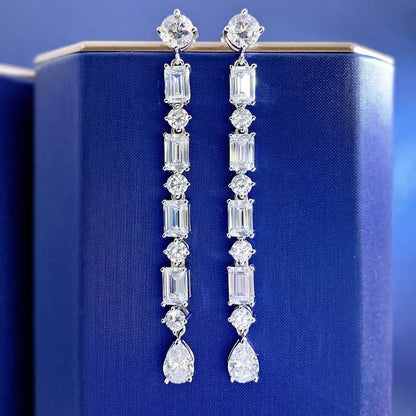Luxury Long Lab Moissanite Diamond Dangle Earring 100% Real 925 sterling silver Party Wedding Drop Earrings for Women Jewelry