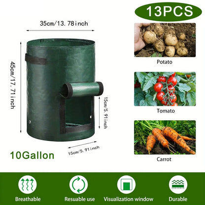 SPONDWILD 17 Pcs Thickened Potato Planting Bag 10 Gallon Garden PE Fabric Gardening Pot Vegetable Flowerpot Outdoor Planting Bag