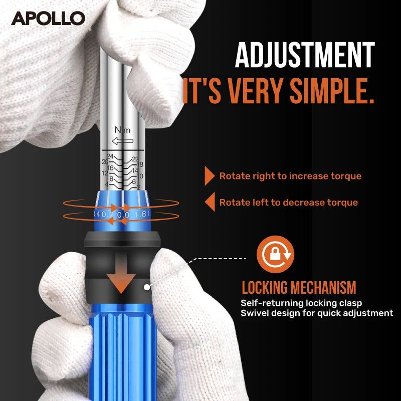 Apollo Torque Wrench Repairing Tool High Precise Torque Preset Wrenches 2-24N.m Torque Adjustable 1/4inch Ratchet Wrench