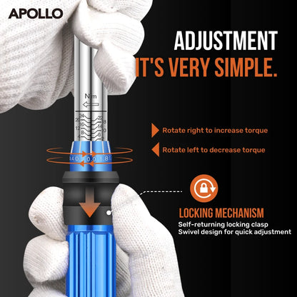 Apollo Torque Wrench Repairing Tool High Precise Torque Preset Wrenches 2-24N.m Torque Adjustable 1/4inch Ratchet Wrench