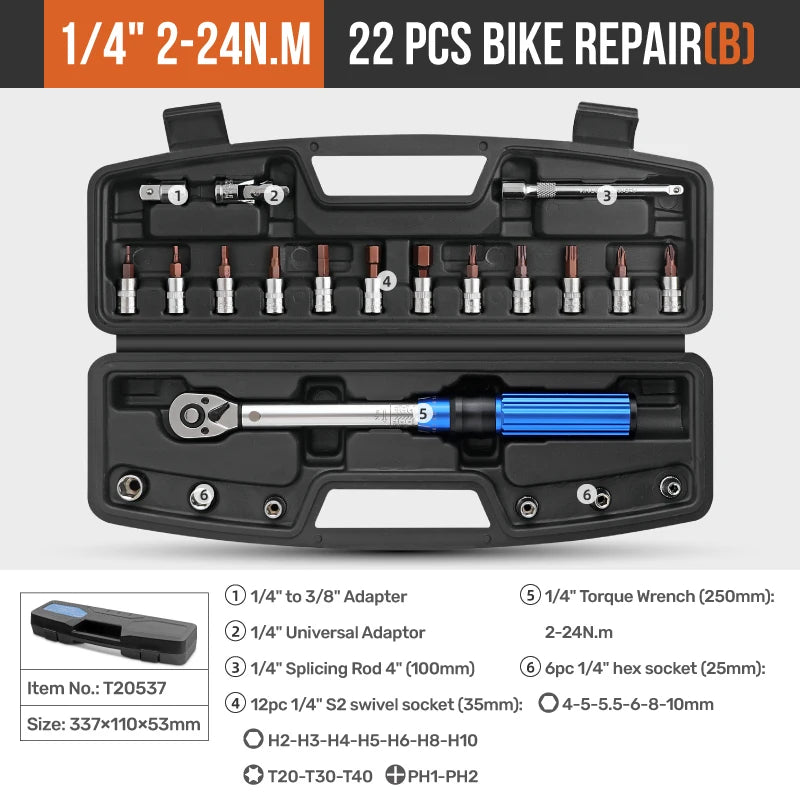 Apollo Torque Wrench Repairing Tool High Precise Torque Preset Wrenches 2-24N.m Torque Adjustable 1/4inch Ratchet Wrench