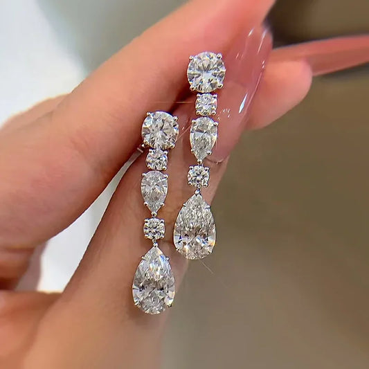 Luxury Long Lab Moissanite Diamond Dangle Earring 100% Real 925 sterling silver Party Wedding Drop Earrings for Women Jewelry
