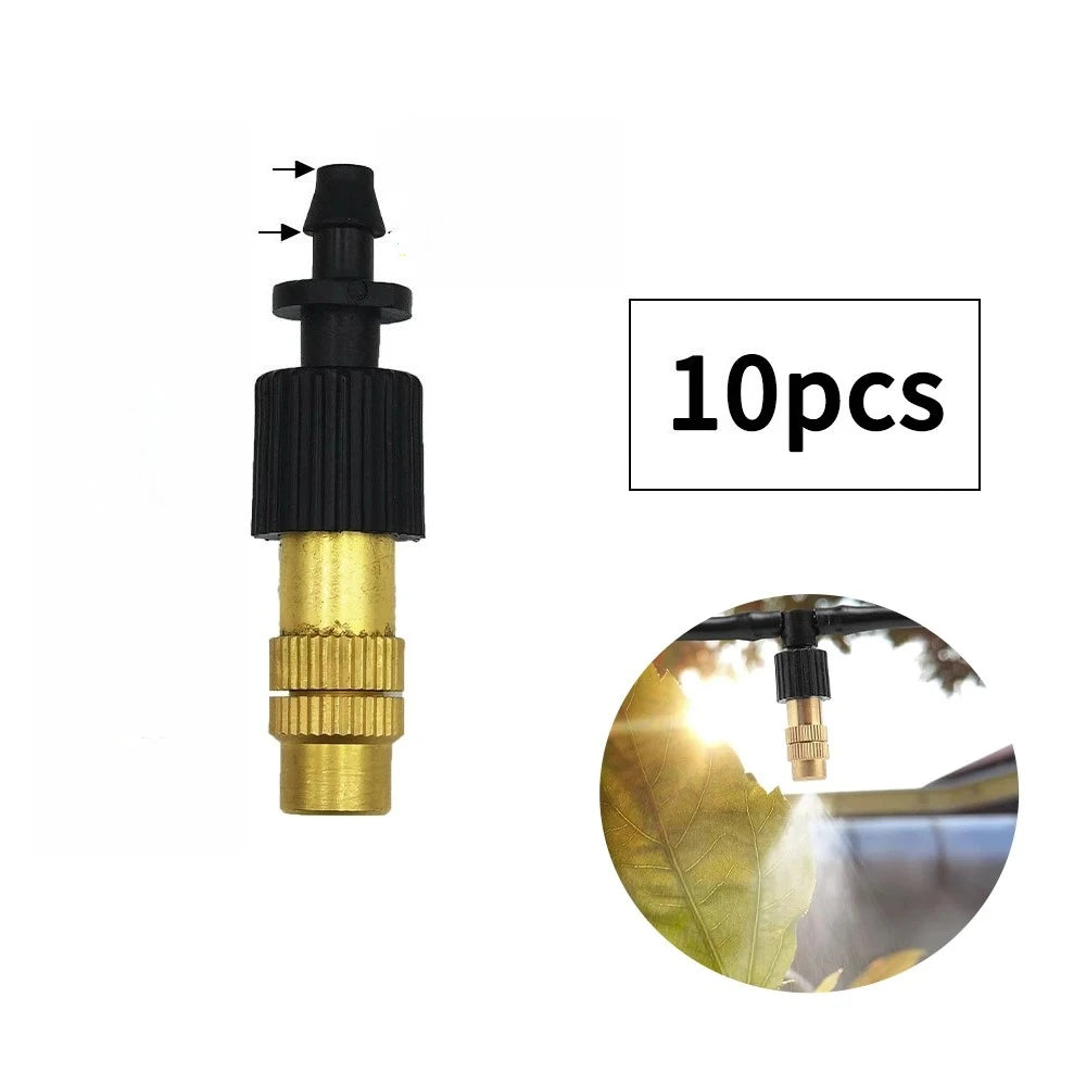 10pcs 4/7PVC Outdoor Misting Cooling System Garden Irrigation Watering 1/4'' Brass Atomizer Adjustable Garden Micro Sprinklers