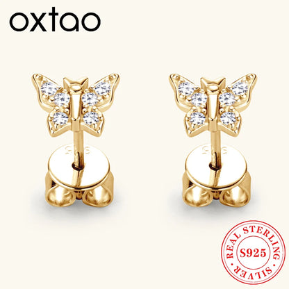 OXTAO 925 Sterling Silver Moissanite Butterfly Earrings Female Jewelry Sparkling Lab Diamond Piercing Earring Gift GRA Certified