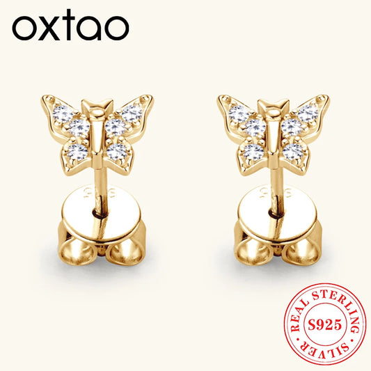 OXTAO 925 Sterling Silver Moissanite Butterfly Earrings Female Jewelry Sparkling Lab Diamond Piercing Earring Gift GRA Certified