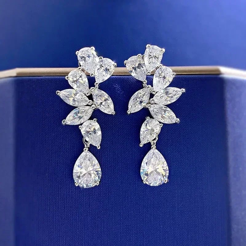 Luxury Long Lab Moissanite Diamond Dangle Earring 100% Real 925 sterling silver Party Wedding Drop Earrings for Women Jewelry