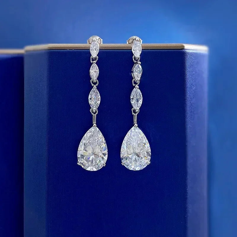 Luxury Long Lab Moissanite Diamond Dangle Earring 100% Real 925 sterling silver Party Wedding Drop Earrings for Women Jewelry
