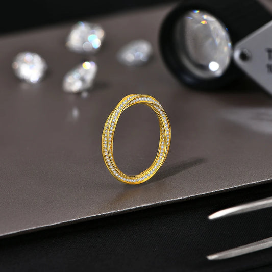 18K Gold Plated Twisted Diamond Ring – D Color VVS1 for Couples