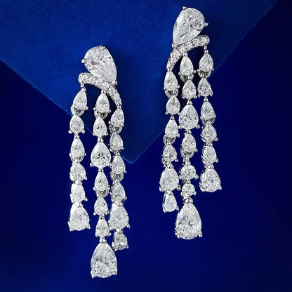 Luxury Long Lab Moissanite Diamond Dangle Earring 100% Real 925 sterling silver Party Wedding Drop Earrings for Women Jewelry