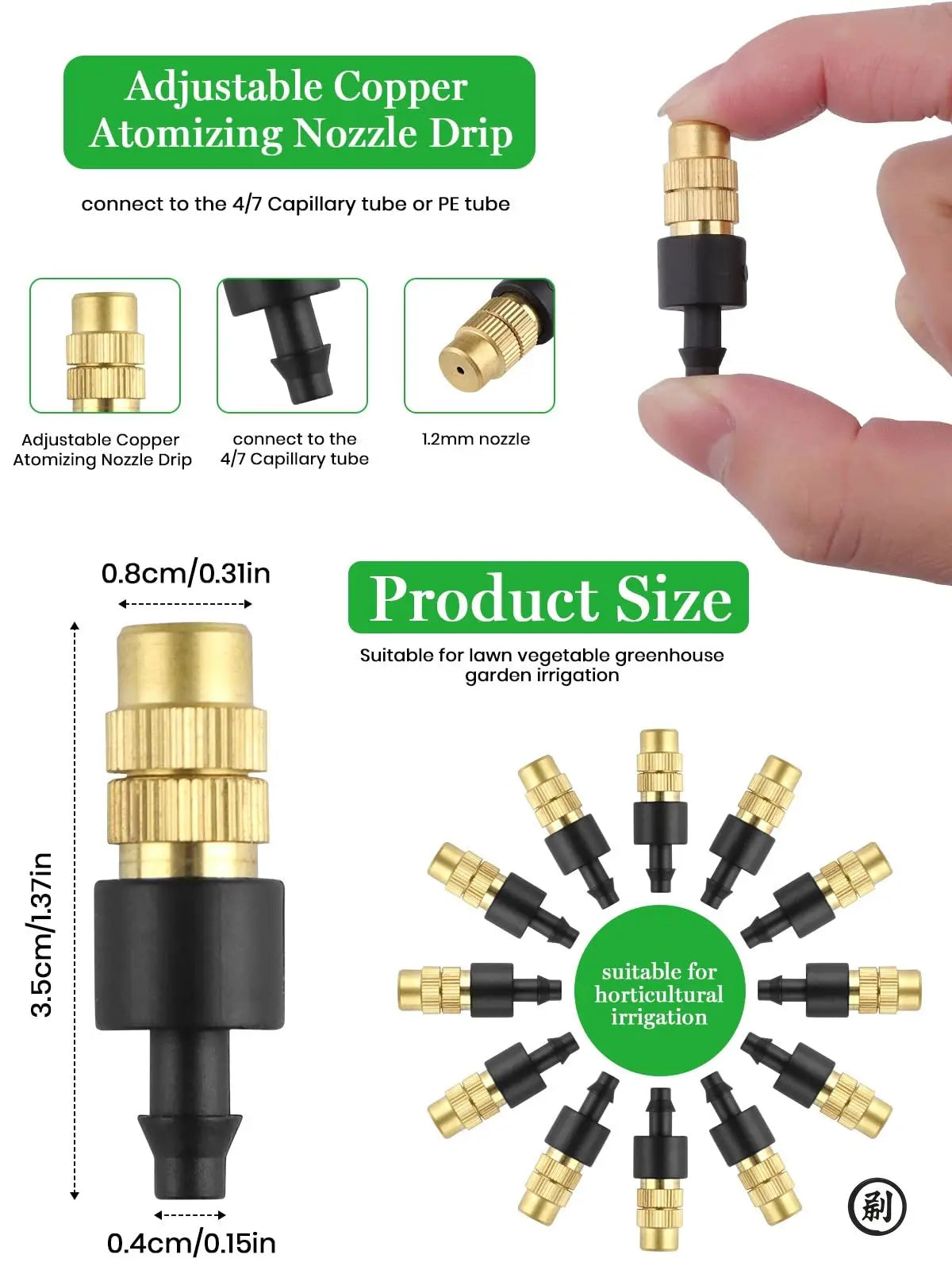 10pcs 4/7PVC Outdoor Misting Cooling System Garden Irrigation Watering 1/4'' Brass Atomizer Adjustable Garden Micro Sprinklers