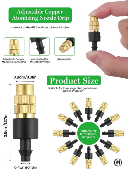 10pcs 4/7PVC Outdoor Misting Cooling System Garden Irrigation Watering 1/4'' Brass Atomizer Adjustable Garden Micro Sprinklers