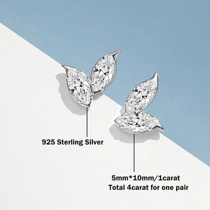 Marquise Cut Moissanite Studs – 2-Leaf Design – 4CT – White Gold